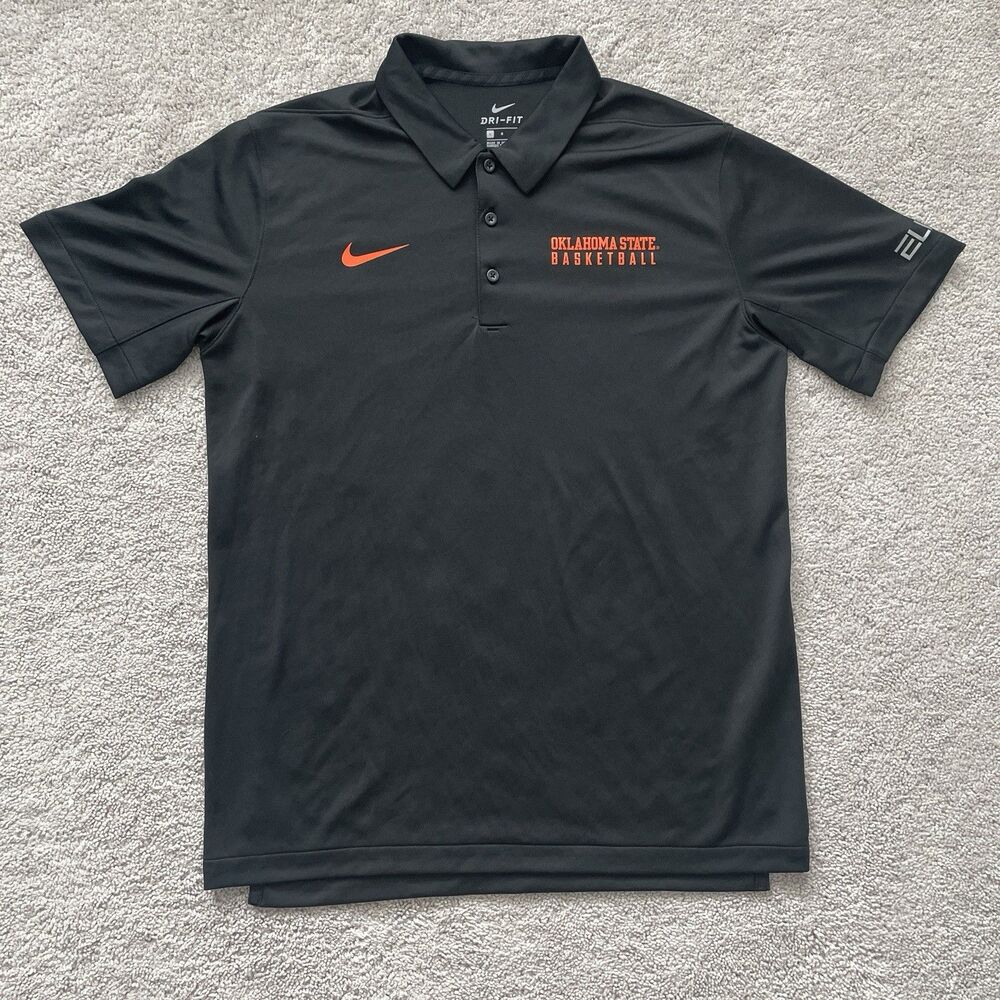 Mens Nike Dri Fit Elite Oklahoma State Basketball Black Orange Polo Shirt Large